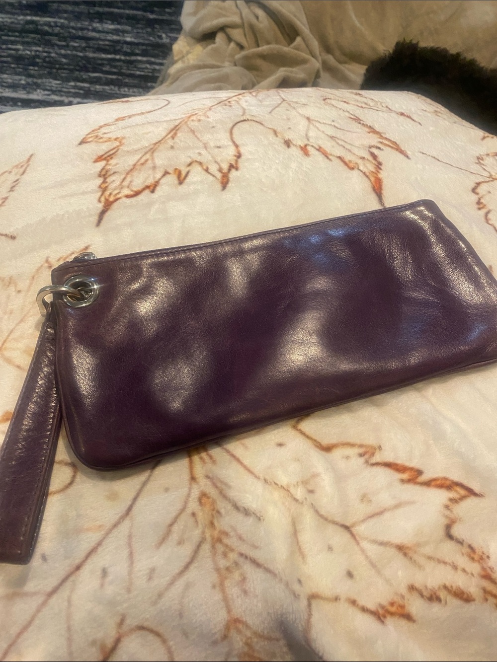 HOBO Purple Leather Wristlet Clutch with Wrist Strap